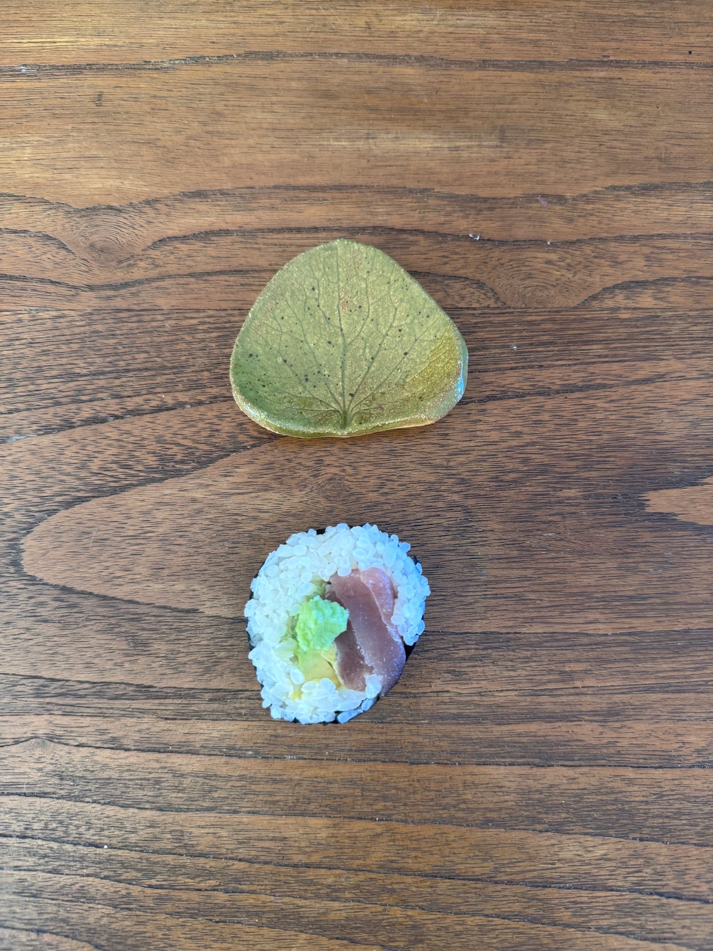 Custom made pottery molded from a wasabi leaf