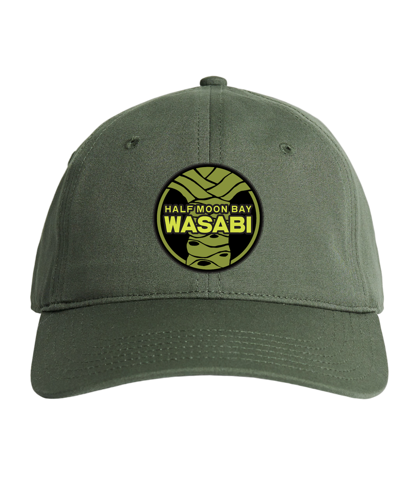 wasabi cap, wasabi hat, wasabi merch, merch, half moon bay wasabi hat, green hat, green, cypress