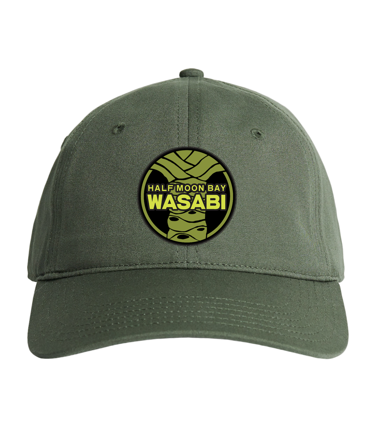 wasabi cap, wasabi hat, wasabi merch, merch, half moon bay wasabi hat, green hat, green, cypress