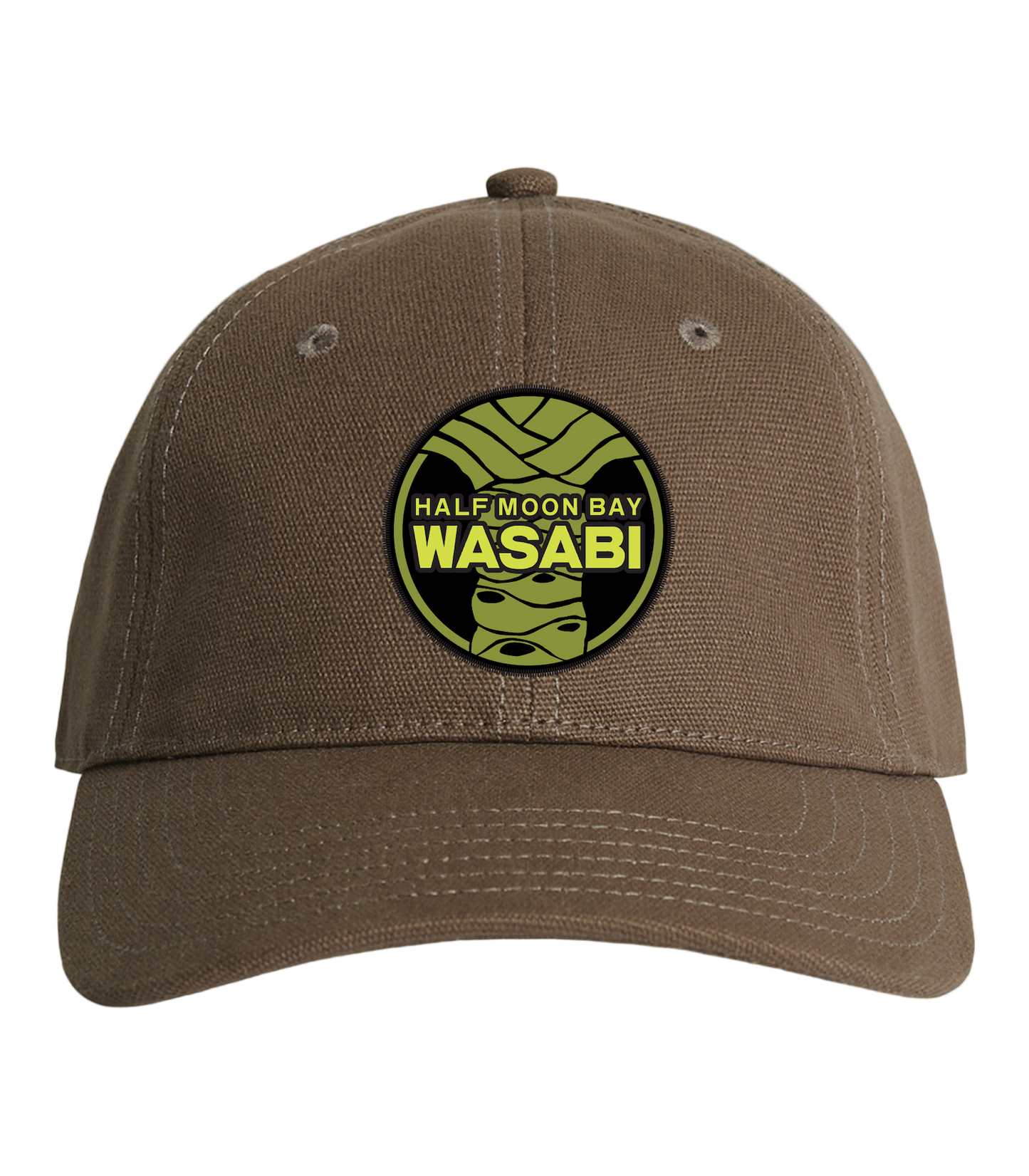 wasabi cap, wasabi hat, wasabi merch, merch, half moon bay wasabi hat, brown hat, brown