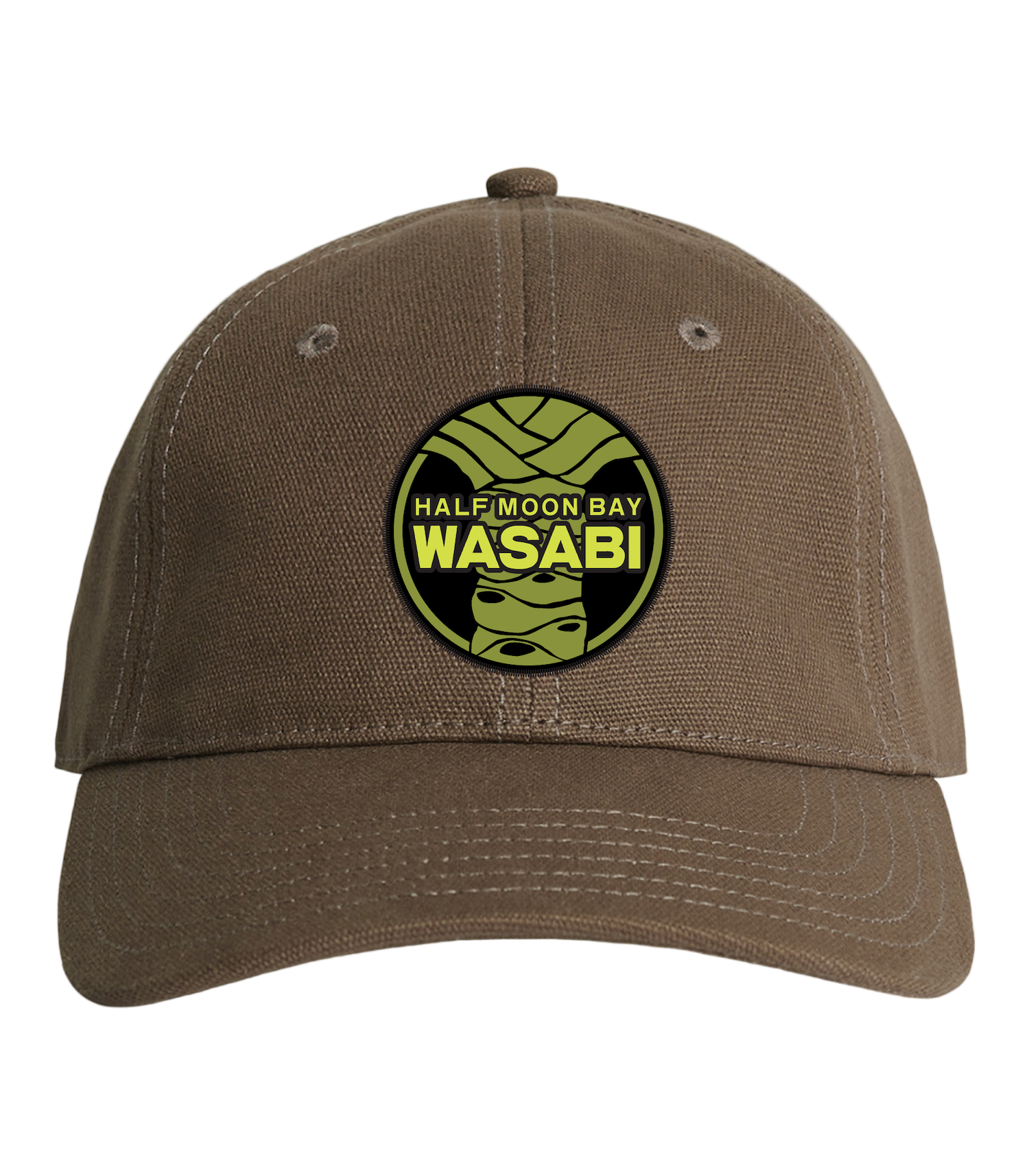 wasabi cap, wasabi hat, wasabi merch, merch, half moon bay wasabi hat, brown hat, brown