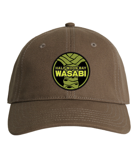 wasabi cap, wasabi hat, wasabi merch, merch, half moon bay wasabi hat, brown hat, brown