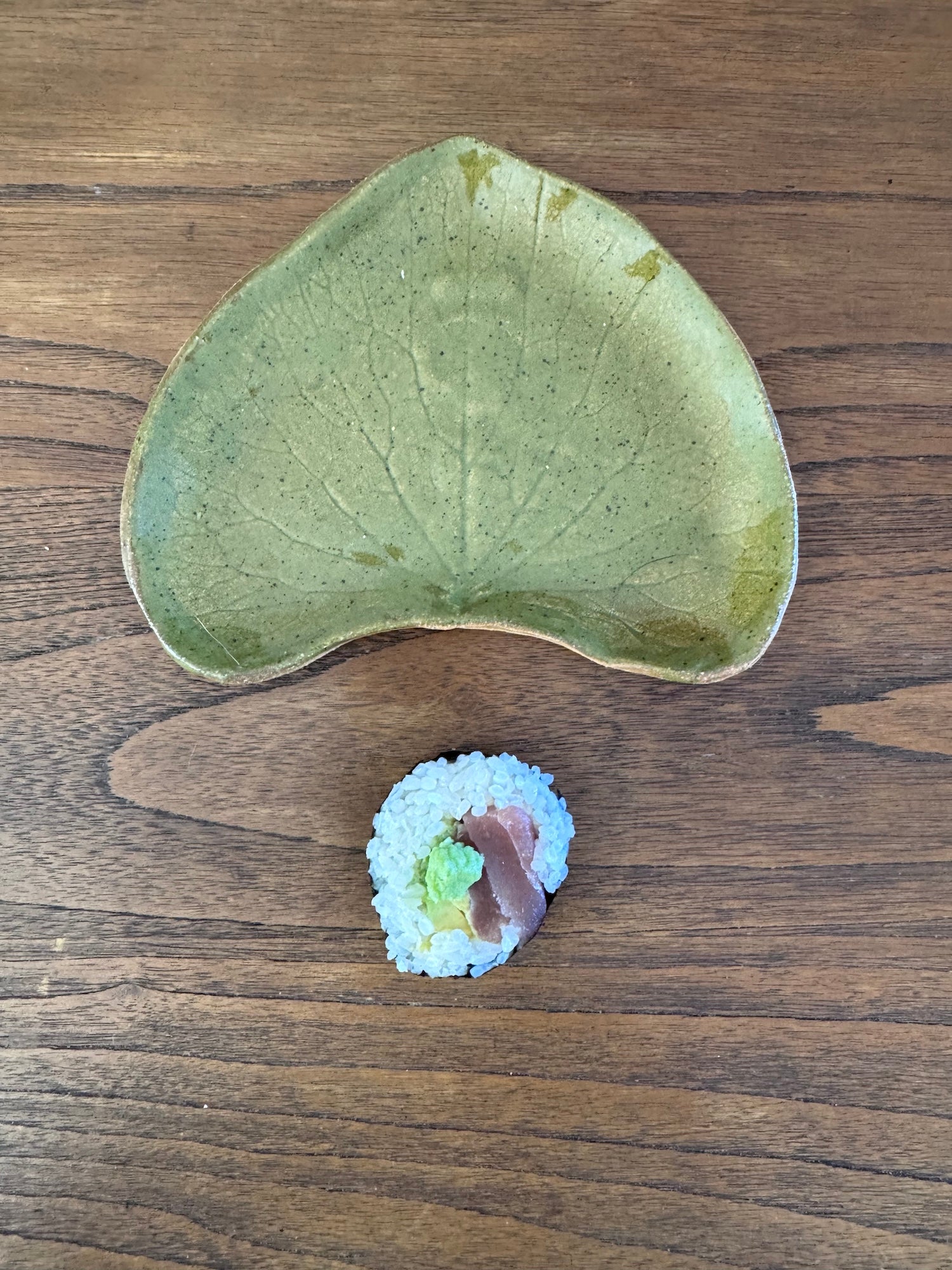 Custom made pottery molded from a wasabi leaf