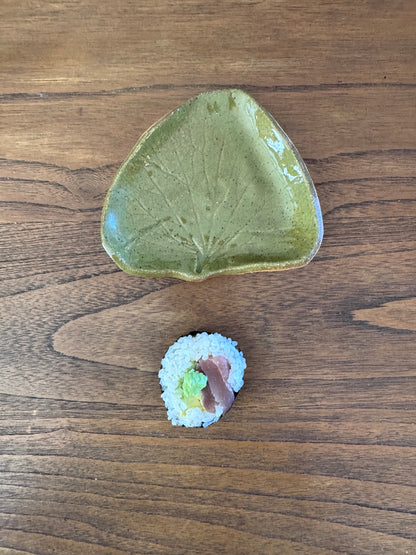 Custom made pottery molded from a wasabi leaf