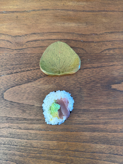 Custom made pottery molded from a wasabi leaf